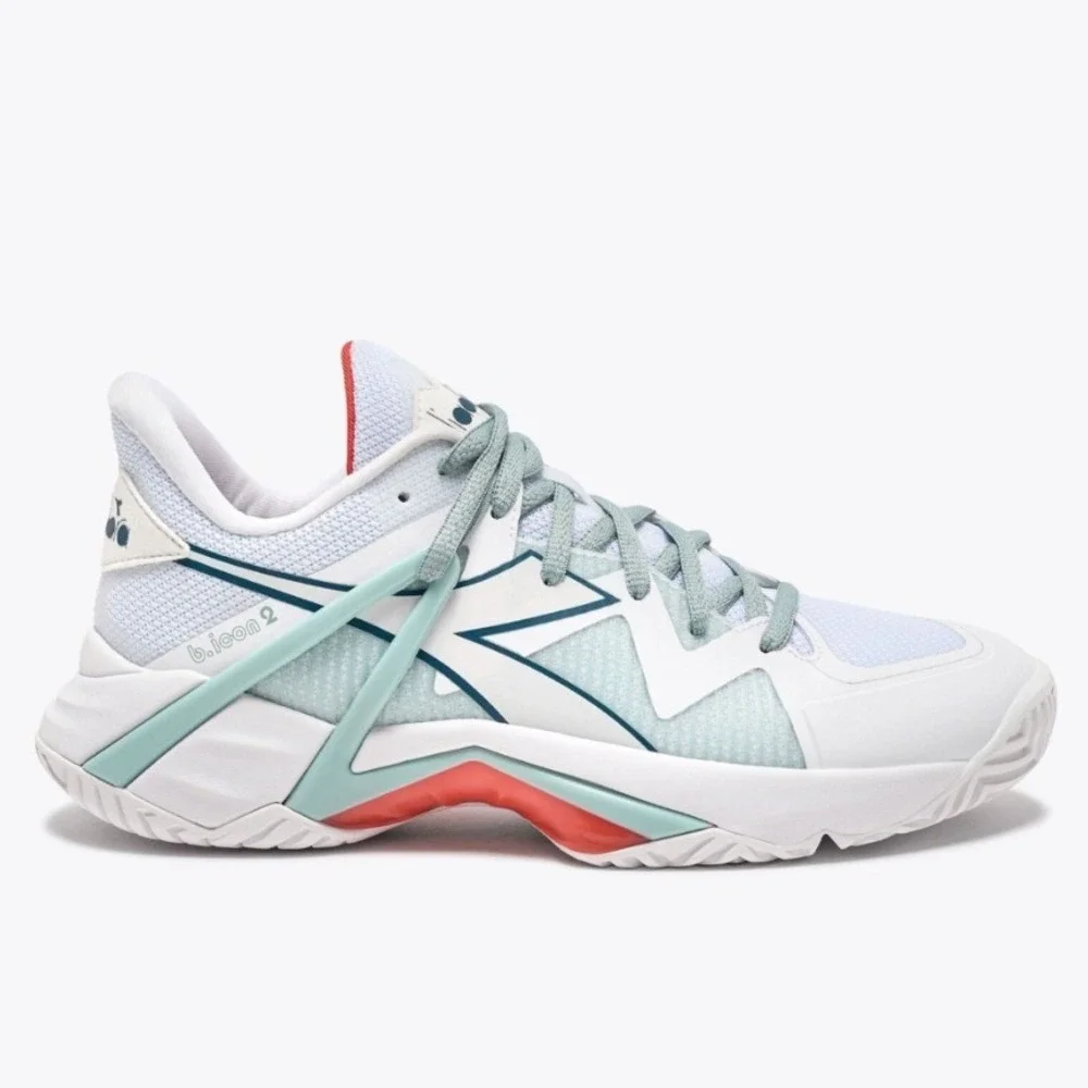 Diadora Women's B.Icon 2 AG White/Surf Spray/Legion Blue Colorway Tennis Shoe 9